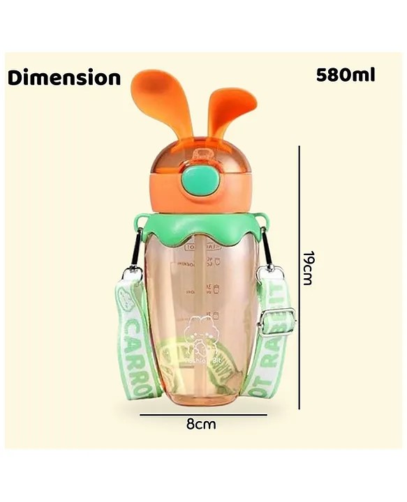 قمقمه فانتزی کودک نی‌دار، بند‌دار و گوش سیلیکونی O32 حجم 580ml