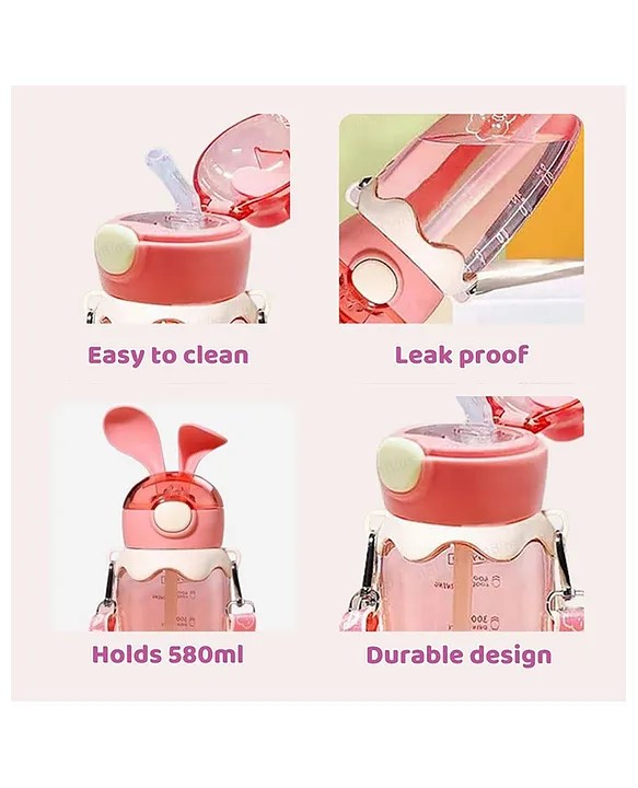 قمقمه فانتزی کودک نی‌دار، بند‌دار و گوش سیلیکونی O32 حجم 580ml