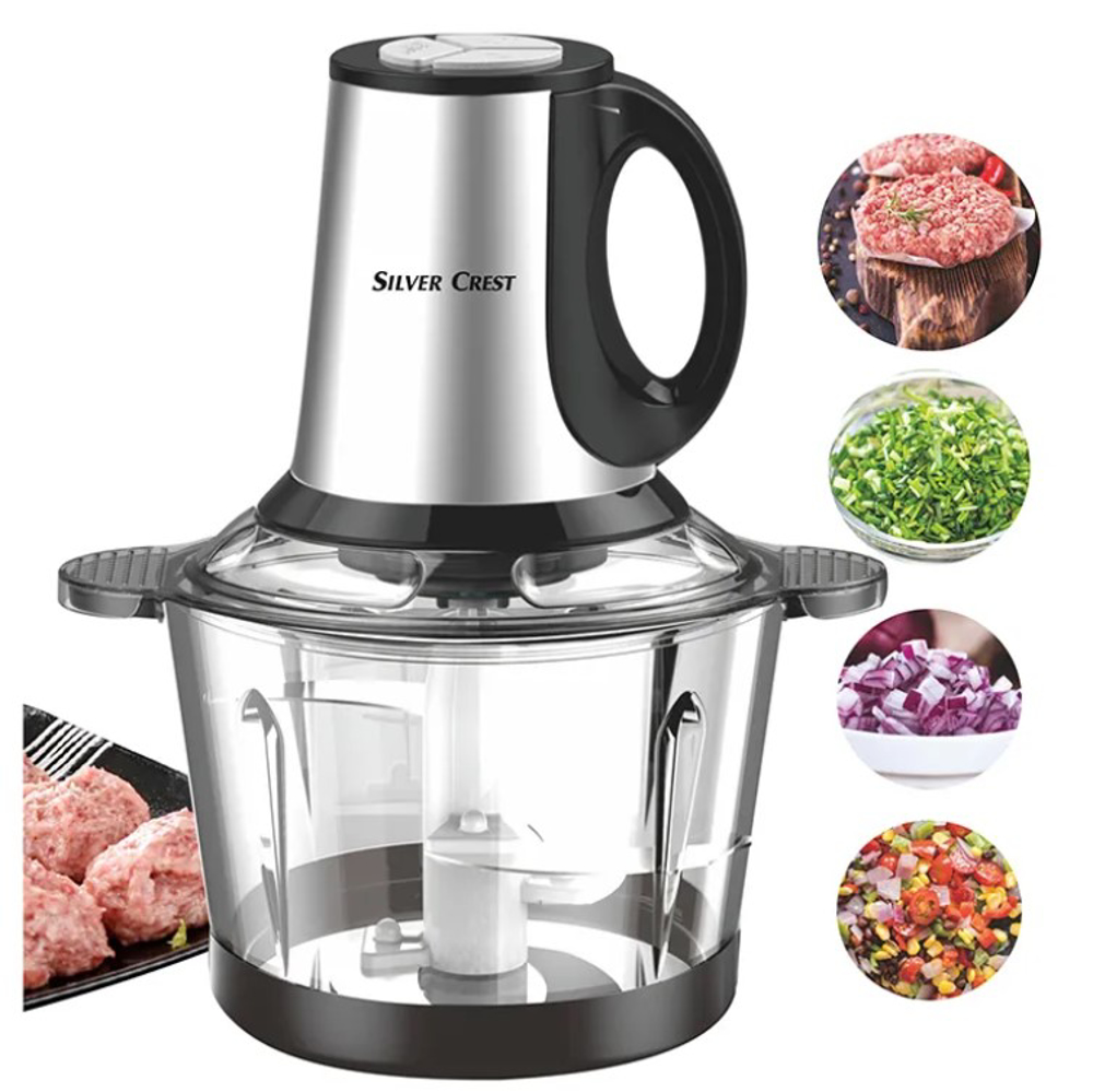 غذاساز و خردکن 3.8 لیتری برند Silver Crest مدل PB-2024 با 6 تیغه تیتانیومی دو کاسه استیل و پیرکس و تیغه یدک