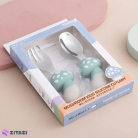 چنگال و کارد سیلیکونی کودکان Mushroom Kids Silicone Cutlery