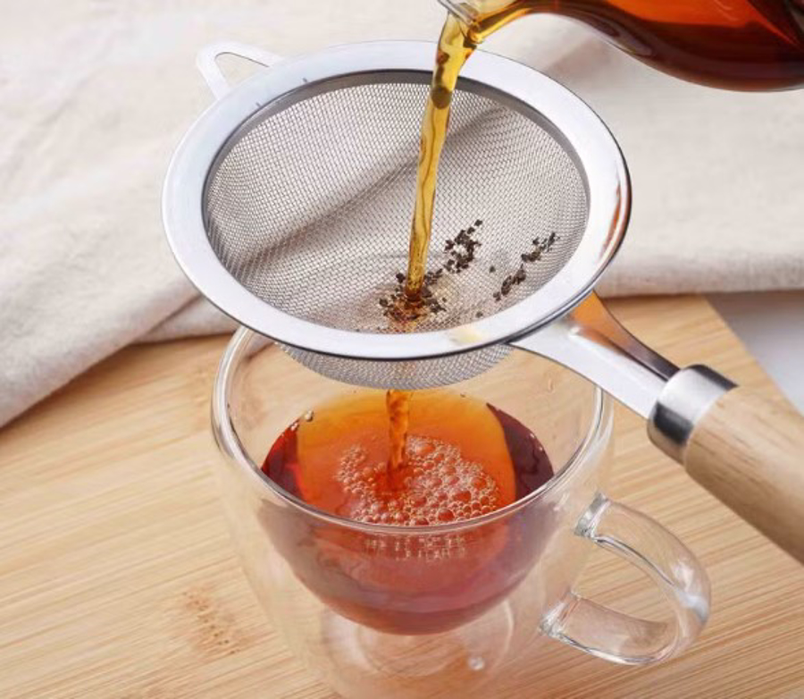 صافی چای استیل دسته چوبی