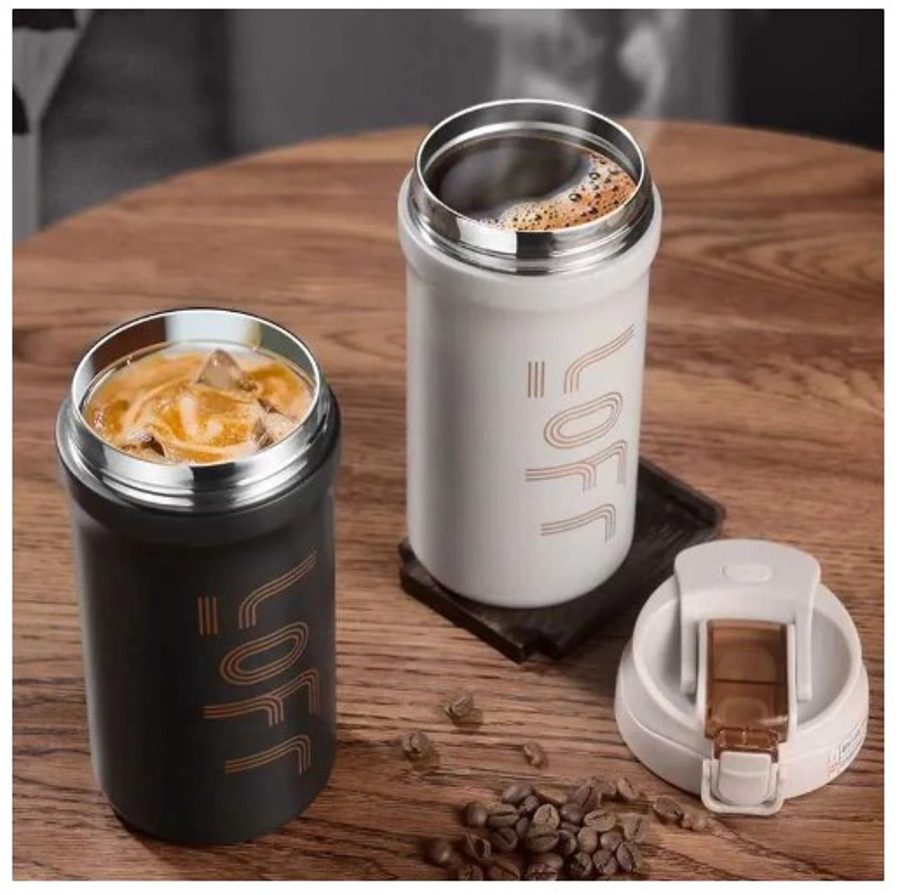 تراول ماگ و فلاسک استیل 304 دو حالته نی‌دار درب قفل شونده و ضد نشت برند LOFR حجم 600ml