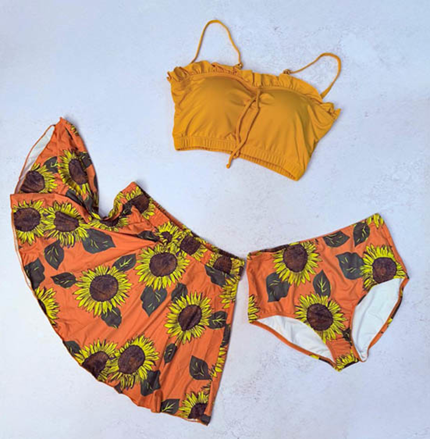 بیکینی 3 تکه Xiao Tao Swimsuit طرح آفتابگردان کد 18803