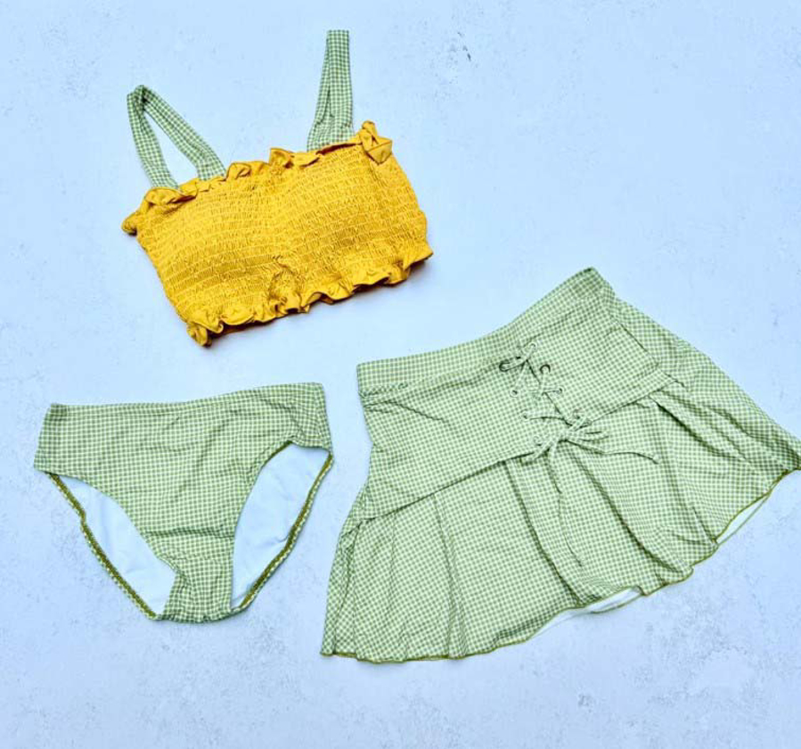 بیکینی 3 تکه Xiao Tao Swimsuit طرح چهارخانه کد 809