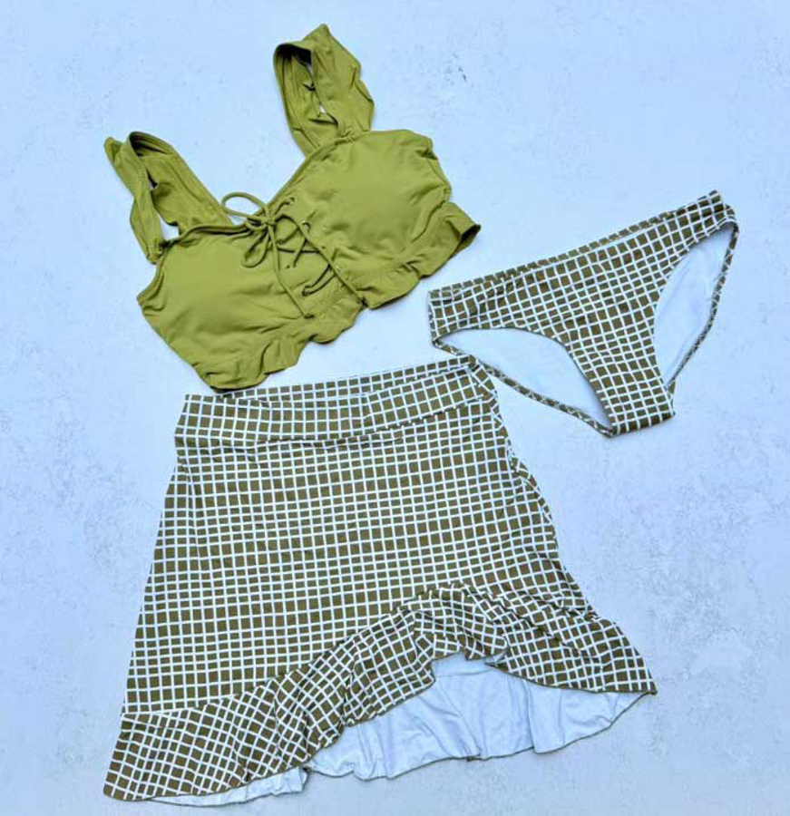 بیکینی 3 تکه Xiao Tao Swimsuit طرح چهارخانه کد 18750