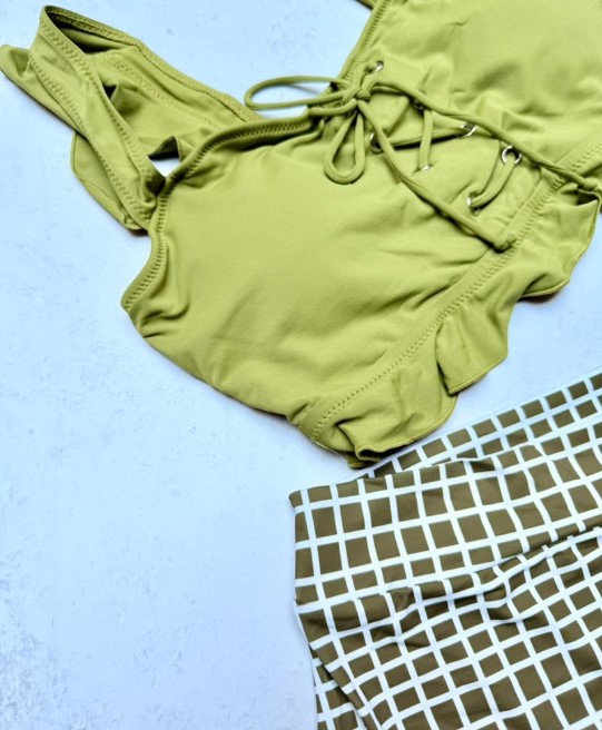 بیکینی 3 تکه Xiao Tao Swimsuit طرح چهارخانه کد 18750