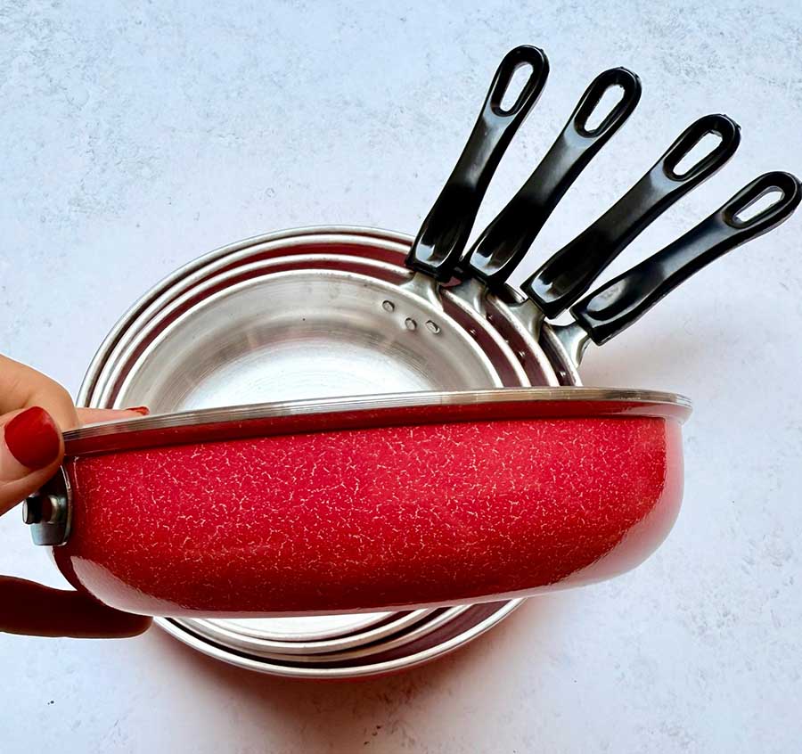 سرویس ماهیتابه 5 عددی روحی رنگی تک دسته (ته انباری)