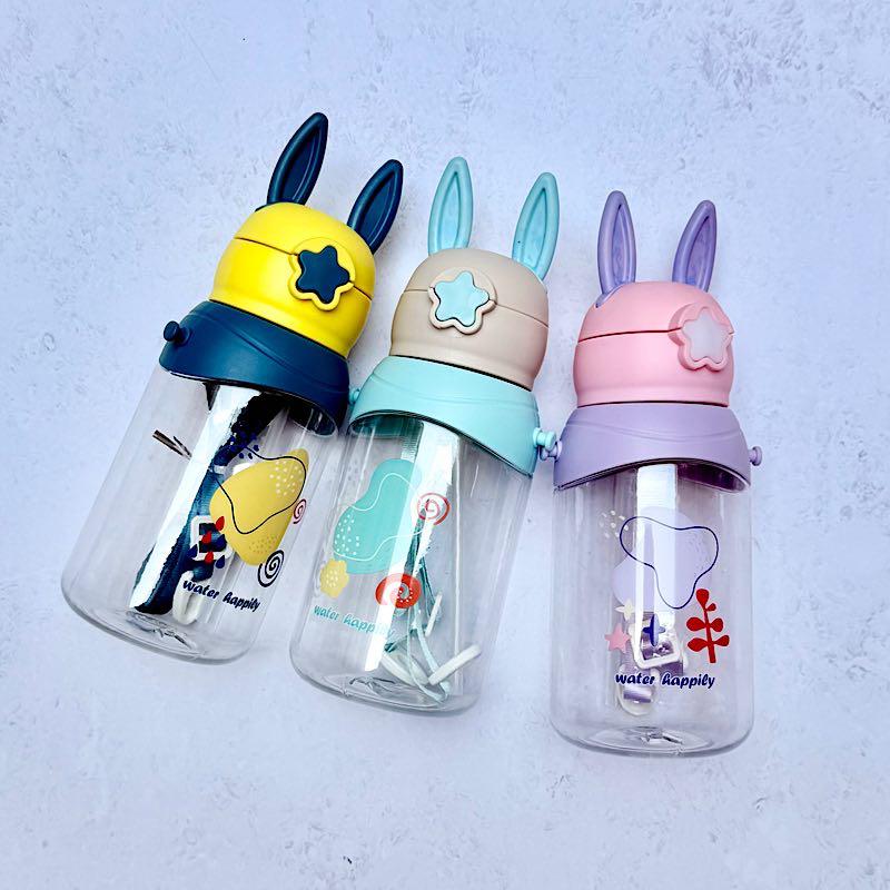 قمقمه فانتزی کودک نی‌دار، بند‌دار و گوش سیلیکونی O34 حجم 580ml