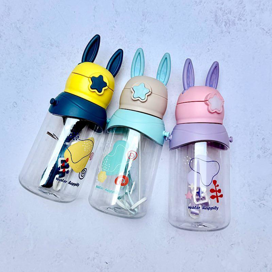 قمقمه فانتزی کودک نی‌دار، بند‌دار و گوش سیلیکونی O34 حجم 580ml