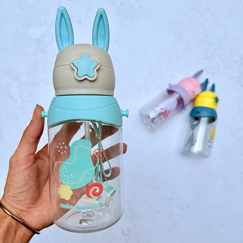 قمقمه فانتزی کودک نی‌دار، بند‌دار و گوش سیلیکونی O34 حجم 580ml
