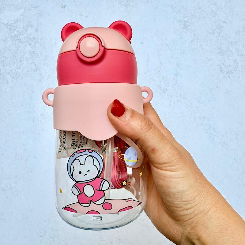 قمقمه نشکن فانتزی کودک نی دار و بند دار حجم 500ml کد O9-9011