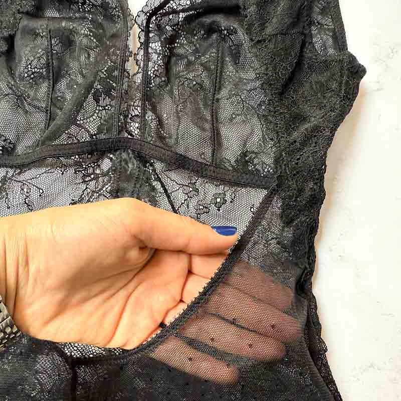 بادی زنانه فانتزی گیپوری مدل اسلیپ قزن دار پشت باز کد HR-3179