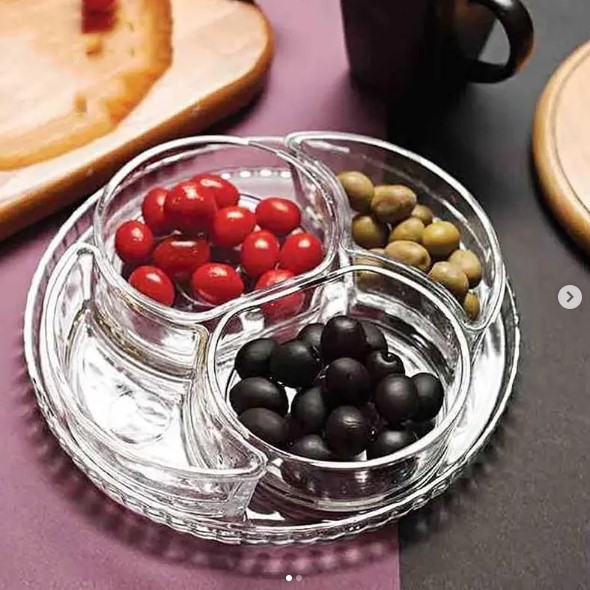 ظرف بلورین چند منظوره سرو صبحانه و اردوخوری چهارخانه برند کاوه طرح لاوین