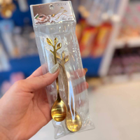 قاشق چای خوری استیل طلایی طرح برگ 6 عددی L13