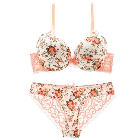 ست شورت و سوتین اسفنجی طرح گلدار 01 کاپ B برند F&C