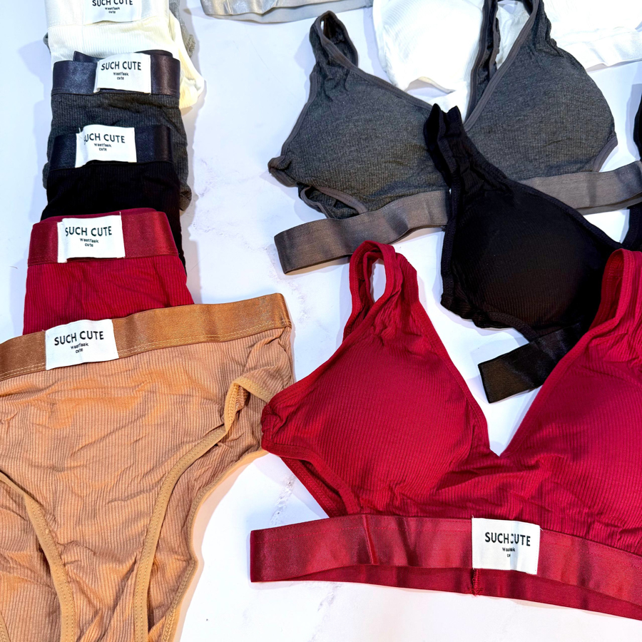 ست شورت و سوتین نخی اسفنجی طرح کبریتی کد 8819