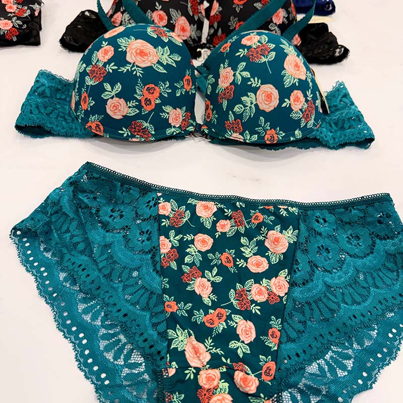 ست شورت و سوتین اسفنجی گلدار کاپ B برند Anatef کد 1595