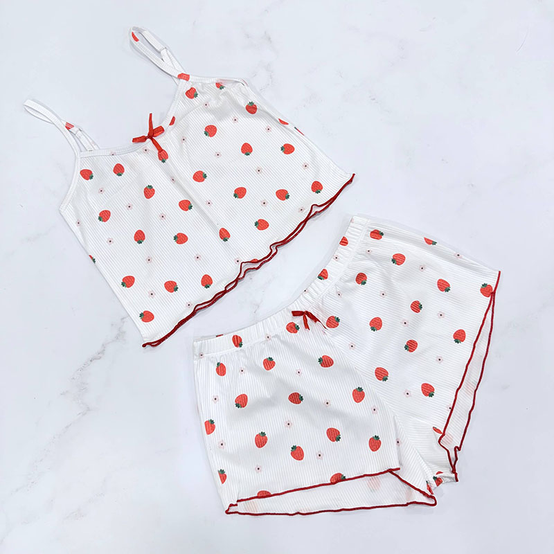 ست تاپ و شورتک زنانه کبریتی مدل توت فرنگی کد T1866