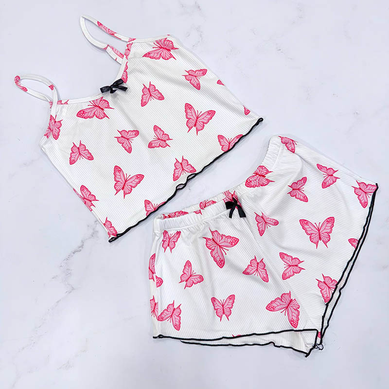 ست تاپ و شورتک زنانه کبریتی مدل پروانه کد T1870