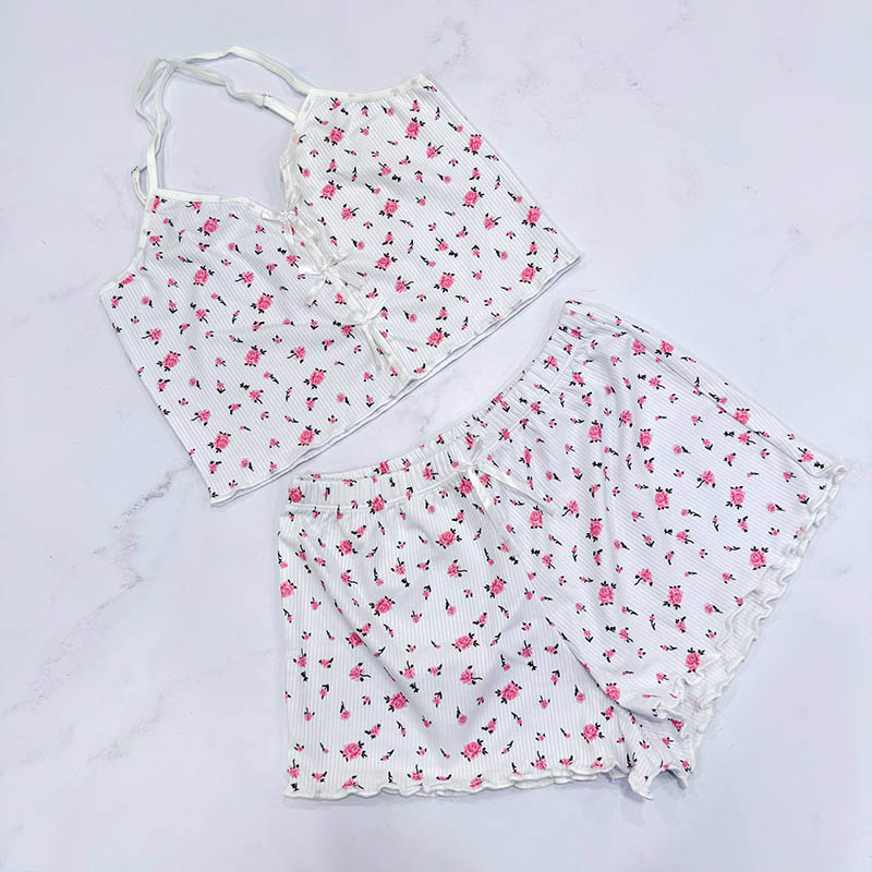 ست تاپ و شورتک زنانه کبریتی مدل رز صورتی کد T1862