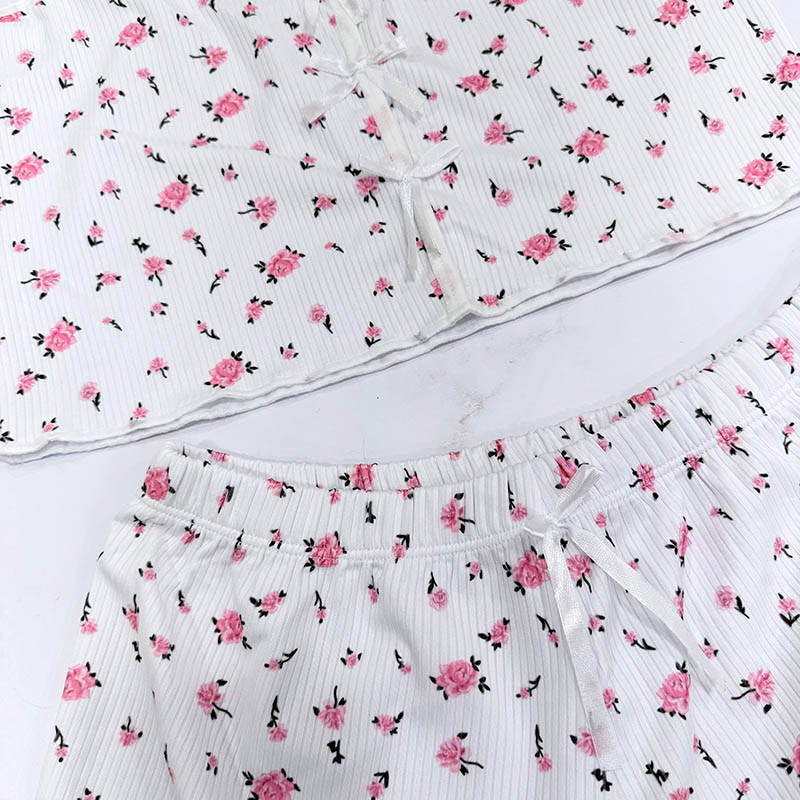 ست تاپ و شورتک زنانه کبریتی مدل رز صورتی کد T1862