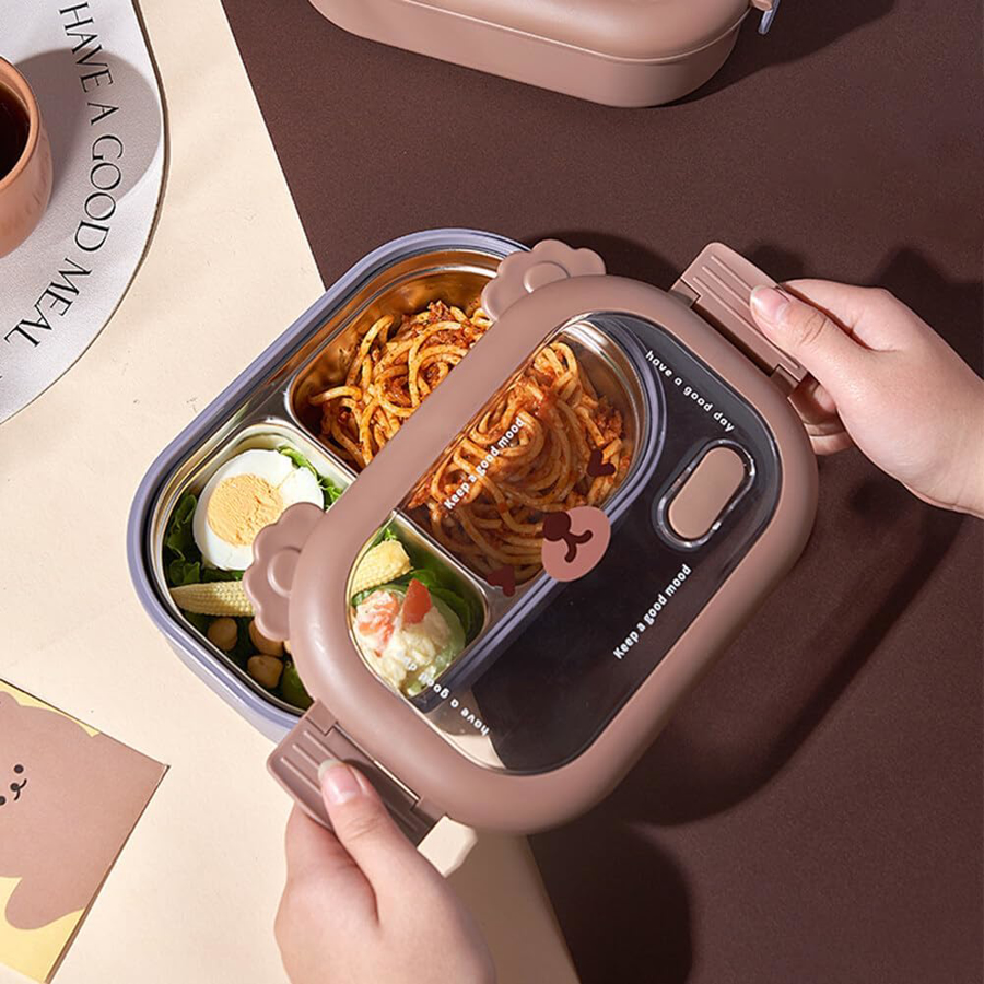 ظرف غذا داخل استیل دو خانه (لانچ باکس) مناسب مدرسه و مهد و محل کار Y66-Y67