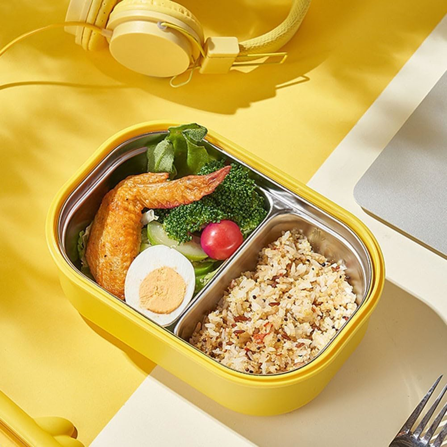 ظرف غذا داخل استیل دو خانه (لانچ باکس) مناسب مدرسه و مهد و محل کار Y66-Y67