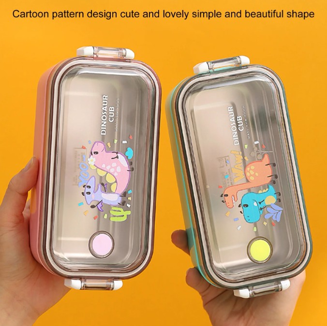 ظرف غذا داخل استیل 304 دو خانه (لانچ باکس) مناسب مدرسه و مهد و محل کار Y68