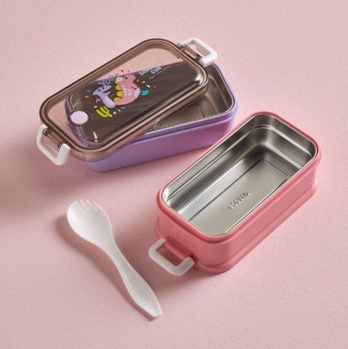 ظرف غذا داخل استیل 304 دو خانه (لانچ باکس) مناسب مدرسه و مهد و محل کار Y68