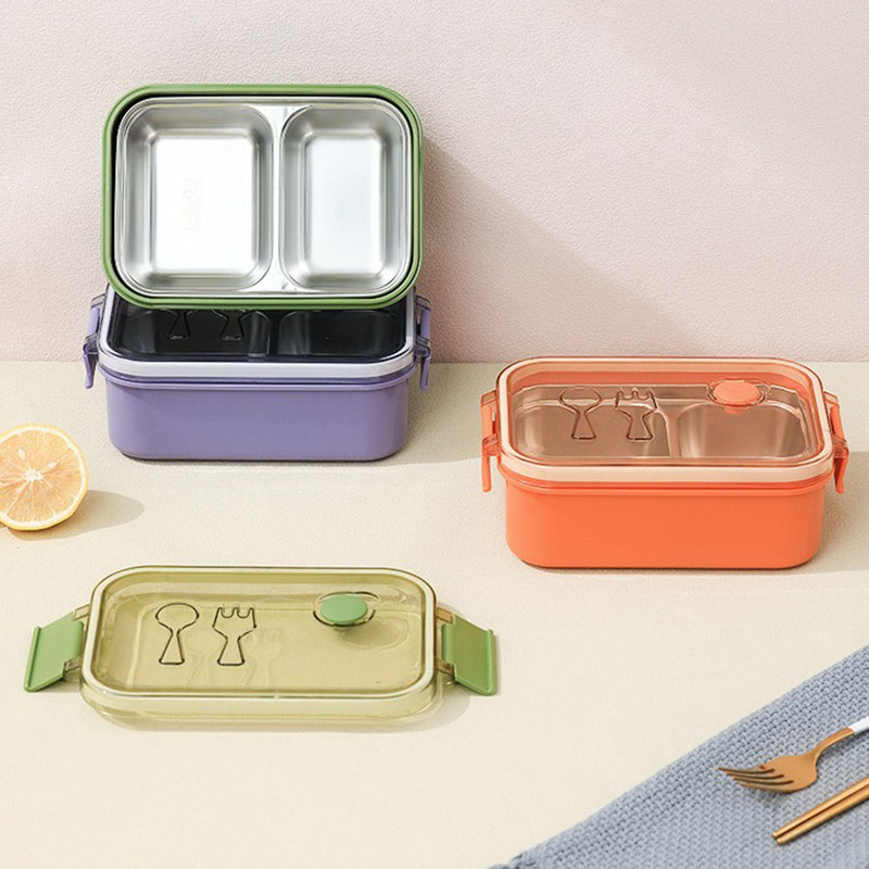 ظرف غذا داخل استیل 304 دو خانه سوپاپ دار (لانچ باکس) مناسب مدرسه و مهد و محل کار Y72