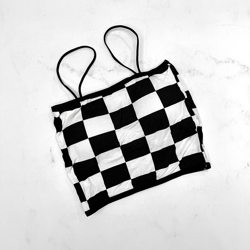 نیم‌ تنه کراپ زنانه وارداتی مدل اسپرت شطرنجی کد 13692