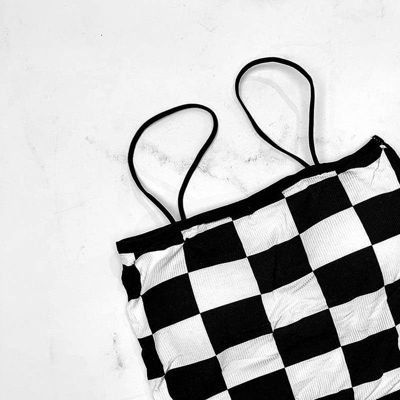 نیم‌ تنه کراپ زنانه وارداتی مدل اسپرت شطرنجی کد 13692