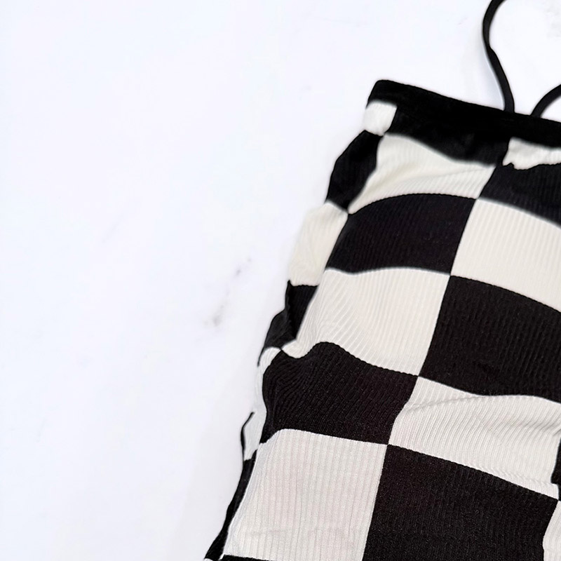 نیم‌ تنه کراپ زنانه وارداتی مدل اسپرت شطرنجی کد 13692