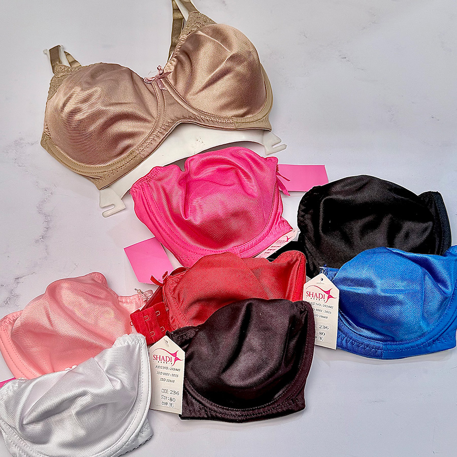 سوتین زنانه پرلون ساتن براق فنردار کاپ B برند شادی کد 236