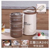 ظرف غذا (لانچ باکس) استوانه ای داخل استیل 304 سه طبقه + قاشق چنگال استیل + کیف