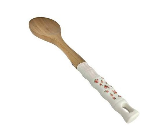 ست کفگیر و ملاقه 5 پارچه بامبو دسته سرامیکی به همراه استند دایره‌ای STC