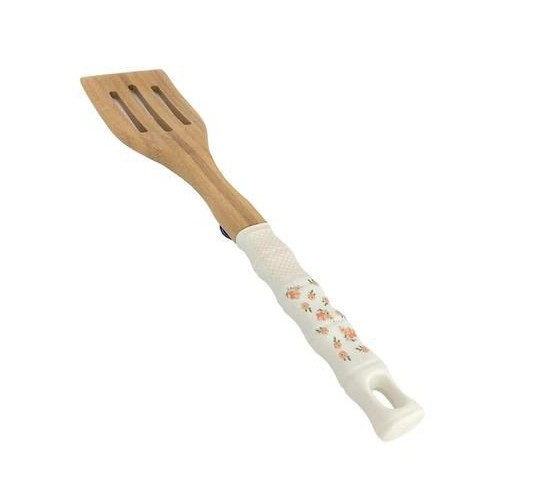 ست کفگیر و ملاقه 5 پارچه بامبو دسته سرامیکی به همراه استند دایره‌ای STC