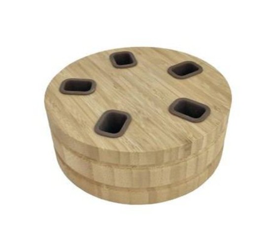 ست کفگیر و ملاقه 5 پارچه بامبو دسته سرامیکی به همراه استند دایره‌ای STC