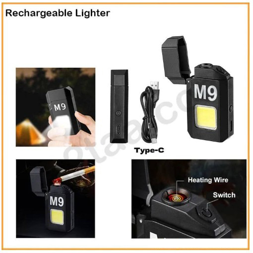 فندک المنتی چراغ قوه دار تک حالته شارژی کیس مشکی M9