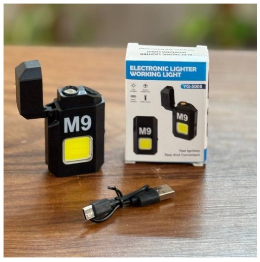 فندک المنتی چراغ قوه دار تک حالته شارژی کیس مشکی M9