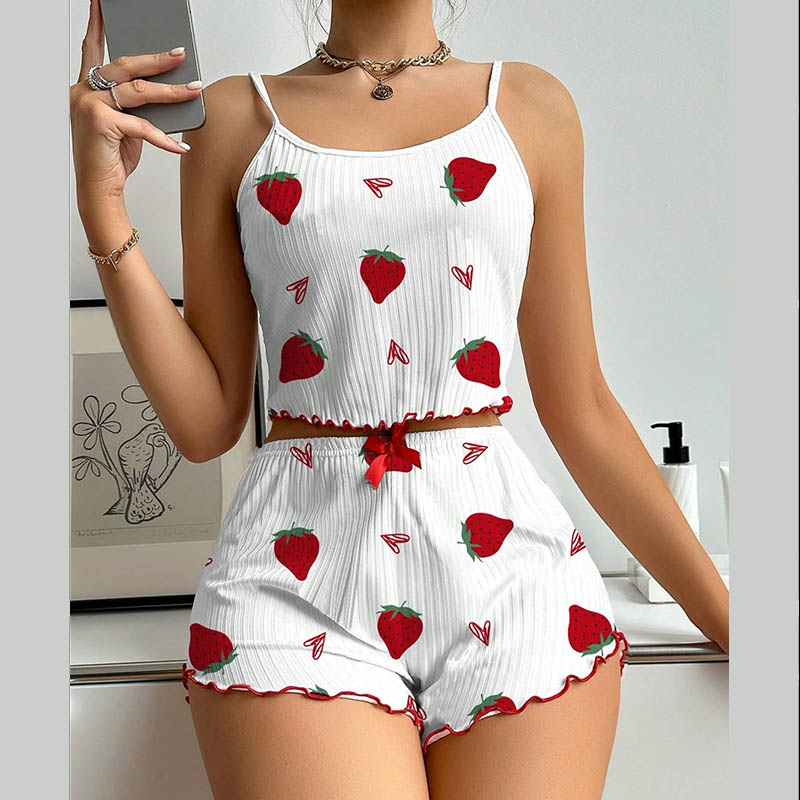 ست تاپ و شورتک زنانه کبریتی مدل توت فرنگی