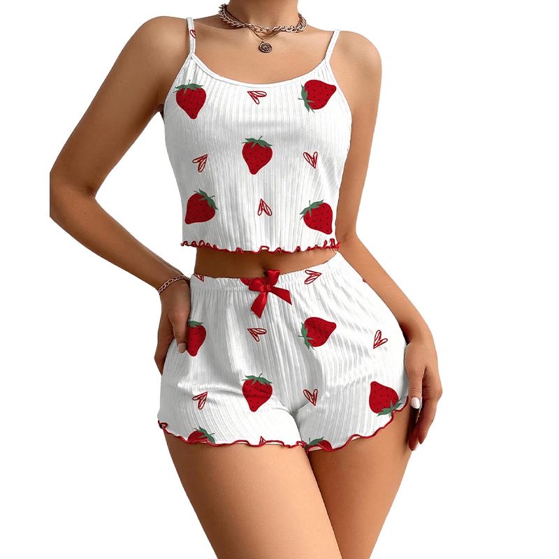 ست تاپ و شورتک زنانه کبریتی مدل توت فرنگی