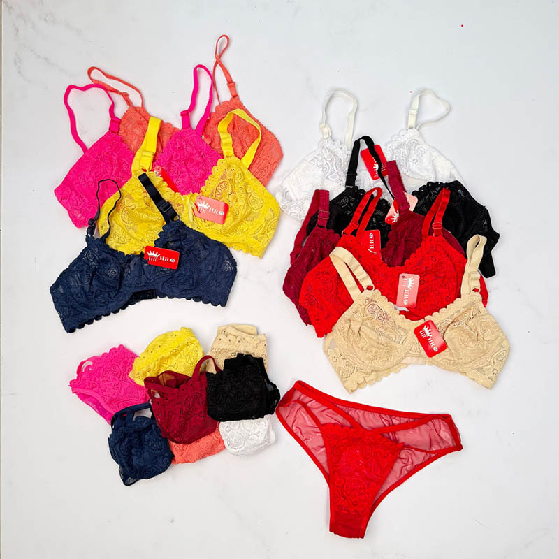 ست لباس زیر شورت و سوتین دانتل دانبری فنردار کاپ B برند HR کد 09