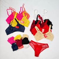 ست لباس زیر شورت و سوتین دانتل دانبری فنردار کاپ B برند HR کد 09