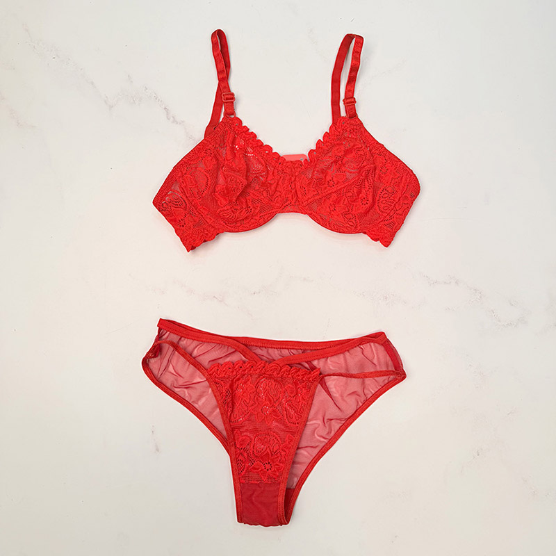 ست لباس زیر شورت و سوتین دانتل دانبری فنردار کاپ B برند HR کد 09