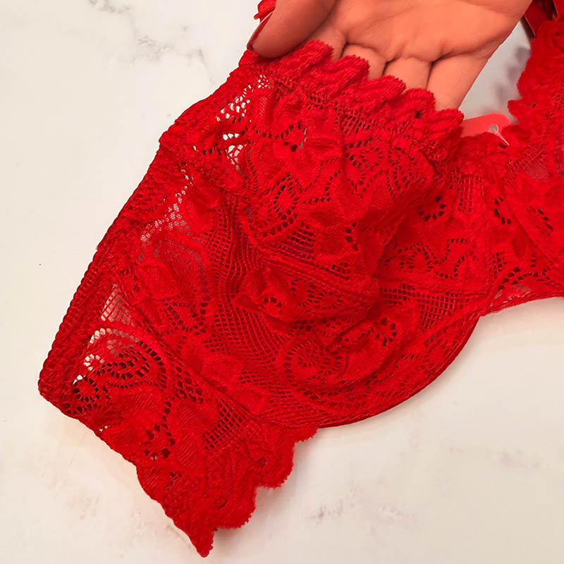 ست لباس زیر شورت و سوتین دانتل دانبری فنردار کاپ B برند HR کد 09