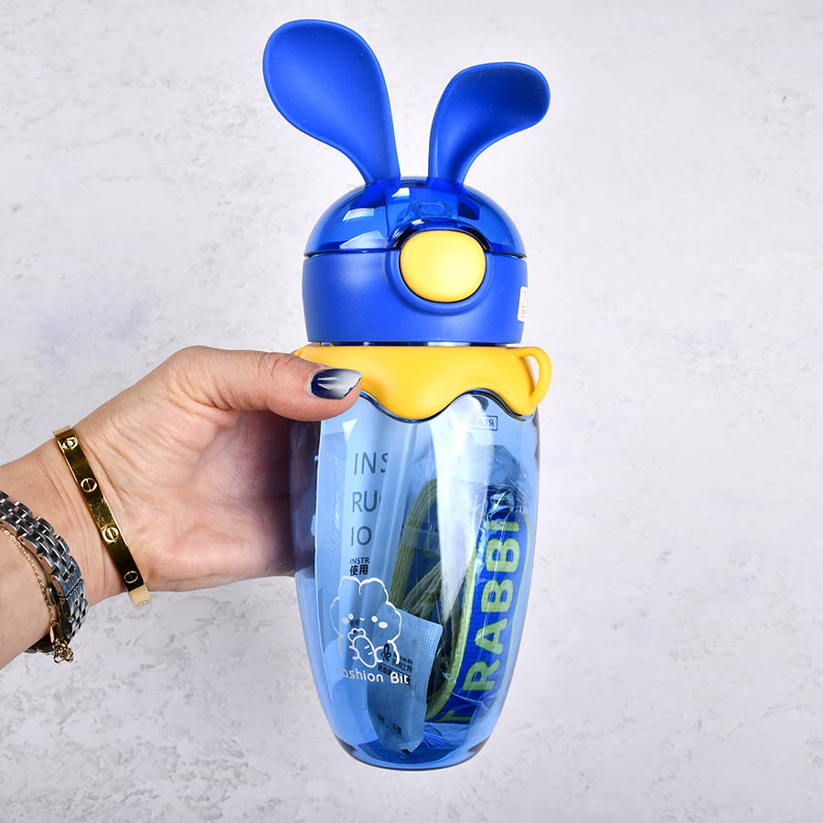 قمقمه فانتزی کودک نی‌دار و بند‌دار و گوش سیلیکونی کد O32-5568 حجم 580ml